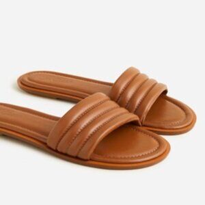 J. Crew Quilted Slide Sandals in Cognac Brown